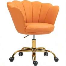 Comfy Home Office Task Chair With Wheels, Cute Modern Upholstered PU Seashell Back Adjustable Swivel Vanity Desk Chair, For Women,For Girls, Living Room(PU-Orange) - Orange - View 9