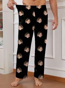 Customized Unique & Comfortable Pants For Men, Personalized Photo Printed Funny Pajama Pants Colorful,Cute,Adorable,Contracted,Funny Custom,Unique,Customized,Personalized Ideal Gifts For Him Boyfriend Bedroom,For Weddings,For Anniversaries,For Birthdays,For Holiday, Fall,Chic Autumn,Christmas Home Atmosphere,Roupa Reveillon - Black - View 4
