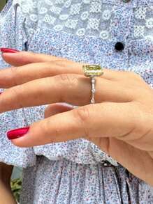 1pc Elegant Luxurious Square Yellow Ring,Four-Prong Setting, Perfect For Weddings, Engagements, Anniversaries, Valentine'S Day, And Birthday Gifts, Wedding Jewelr(No Box)