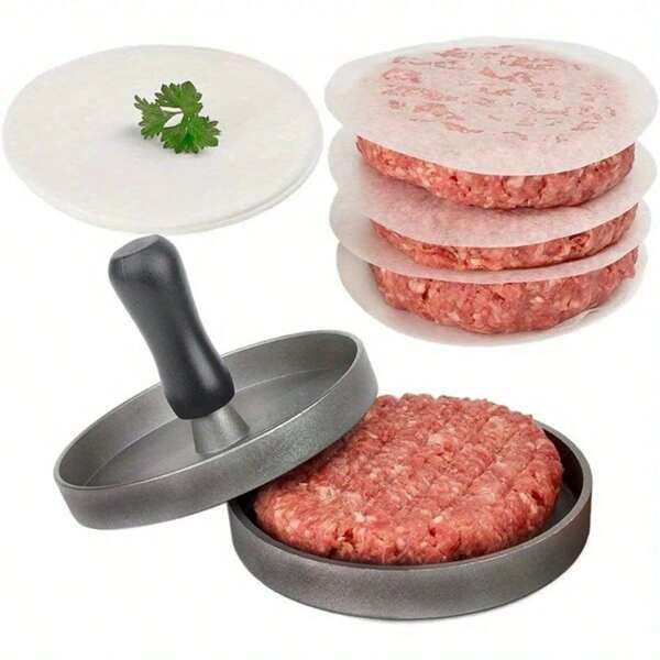 1Pc, Burger Press 100 Patty Papers, Aluminum Non-Stick Hamburger Patty Maker Mold, For Beef Veggie Burger Bbq Barbecue Grill Dishwasher Safe, Kitchen Utensils, Kitchen Gadgets, Useful Tool, Apartment Essentials, Kitchen Accessories