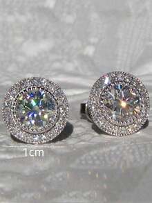 Cubic Zirconia Decor Stud Earrings - Silver - View 5