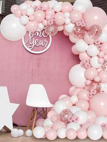 101pcs, Pink Rose Gold Babe Shower Latex Foil Confetti Decoration Balloon Chain Set, Pink Theme Gender Reveal Party Background Decorative Balloon Foil Confetti Decoration Arch Set, 1st Birthday Party Room Wall Decoration Balloons, Suitable For Baby Shower Party Welcome Baby Party Decorative Balloon Arch Kit, 1st Birthday Party Photo Props, Baby Shower Gifts, Gender Reveal Decoration, Including 99pcs Balloons & 2pcs Balloon Accessories - Pink White Rose Gold - View 6