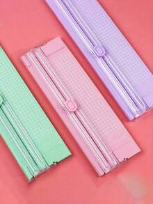 1 件切纸机，小尺寸，A4 兼容，滑动裁纸器，双面适用于纸张、照片、复印纸、文具，包括尺子和剪刀工具，返校礼物 - 彩色 - 查看 3