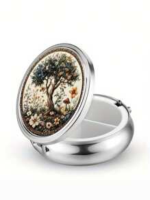 Pudełko na tabletki z 2 przegródkami, przenośne etui na leki, można umieścić w kieszeni lub portfelu, dekoracyjne metalowe pudełko do przechowywania leków i witamin, wyjątkowy prezent (kwiatowy)