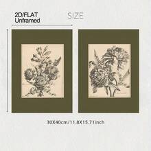 2D/平面，无框，2 件/套鼠尾草绿色墙壁装饰艺术画，复古风格印刷品，深绿色植物帆布海报，花卉素描艺术印刷品，花卉绘画艺术，古董印刷品，房间装饰，客厅装饰艺术，现代家居墙壁装饰艺术，理想的家居礼物创意，适用于客厅书房卧室走廊装饰艺术画