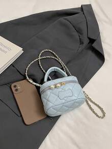 女士时尚 PU 手提包，菱形绗缝迷你斜挎包，配有链条肩带、润唇膏和零钱包，适合春夏季