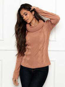 Knitted Blouse Boba Collar High Neck Blogger Braids Winter - Nude - View 3