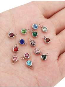 10pcs/20pcs Stainless Steel & Artificial Crystal Beads Pendant Charms, Random Mixed Colors, Birthstone Crystal Amulet For DIY Jewelry Making, Necklaces, Bracelets, Earrings, Suitable For Valentine's Day And Birthday Gifts - Stainless Steel Birthstone Pendant - View 17