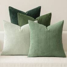 Boho Farmhouse Sage Green Throw Pillow Covers 18x18 Inch Set Of 4 Mordern Nordic Cushion Covers Soft Corduroy Home Decor Couch Bed Sofa Living Room Forest Green - 森林綠 - 查看 1
