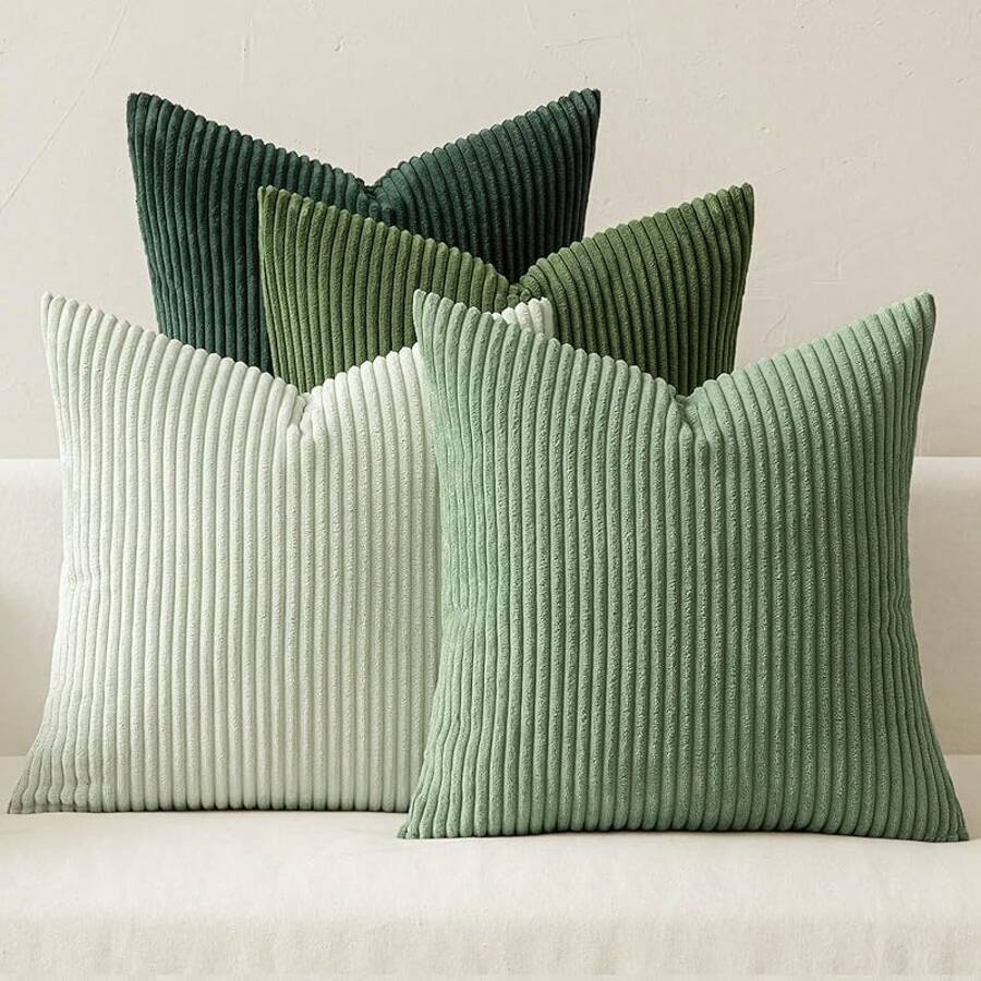 Boho Farmhouse Sage Green Throw Pillow Covers 18x18 Inch Set Of 4 Mordern Nordic Cushion Covers Soft Corduroy Home Decor Couch Bed Sofa Living Room Forest Green - 森林綠 - 查看 1
