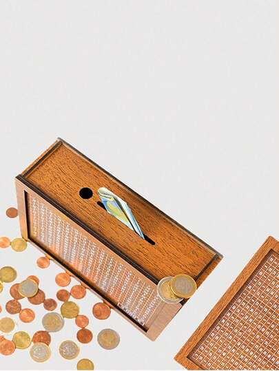 1 pieza Caja de ahorro de estilo vintage de madera con objetivo de conteo - Alcancía de corcho marrón, adecuada para adolescentes, caja de ahorro de monedas y efectivo duradera, diseño retro con pluma manuscrita, depósito conveniente, caja de ahorro de dinero, alcancía de madera con contador digital, regalo ideal para amigos, color y estilo aleatorio de frasco de ahorro de madera de calidad que puede contener hasta $10,000 en monedas