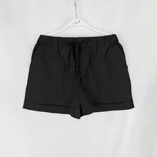 Women's Solid Color Simple Daily Casual Shorts  Plain    Casual    Pocket  Knot  Drawstring - Black - View 3