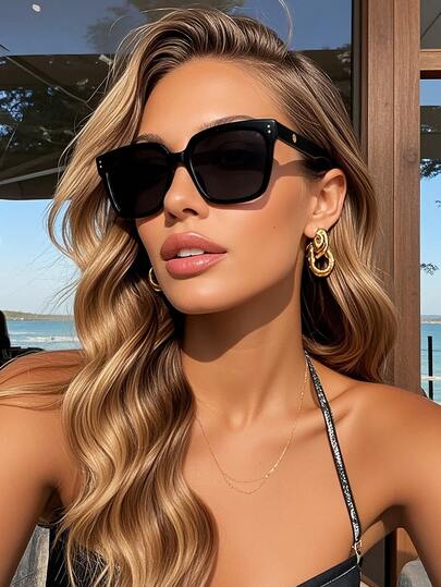 1 Pair Square Chic Sunglasses, Suitable For Party, Travel, Music Festival, Sports Style, Driving, Holiday Outfit, Beach, Outings, Summer Accessories, Vacation, Family Outing, Golf, Hiking, Elegant Attire, Street Style Accessory, Sports, Outdoor Activities, Street Style, Fishing, Outdoor Activities, Holidays, Vacation