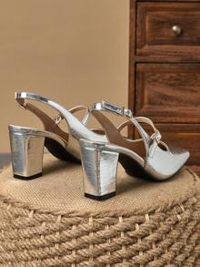 1 双女式蛇纹扣高跟鞋，性感时尚走秀模特高跟鞋，7 厘米粗跟，适合正式婚礼派对场合