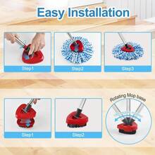 Complete Spin Mop Replacement Kit (Blue) – 2 Microfiber Mop Heads, 2 Scrub Brushes, 1 Base & 4-Section Extendable Handle | Compatible With O-Cedar EasyWring RinseClean 2-Tank System | Heavy-Duty Cleaning Refills For Floors, Tiles & Hard Surfaces | Quick-Release Easy Installation - Bộ 5 đầu lau nhà - Xem 6