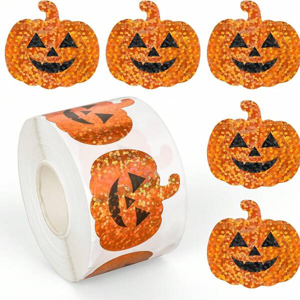 1 Rollo de 500 pegatinas de calabaza, pegatinas para cajas de regalo, decoración de Halloween, decoración del hogar, decoración de otoño, decoración de habitación, decoración de otoño