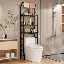 Over The Toilet Storage Cabinet, Over Toilet Bathroom Organizer 4-Tier Over Toilet Shelf Freestanding Space Saver Bathroom Shelves Above Toilet For Room, Black - 黑色 - 查看 1