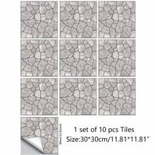 10 Peças Adesivos de Azulejo Cerâmico Autoadesivo Fosco de PVC, Papel de Parede com Estampa de Pedra Cinza, Adesivo de Parede e Piso para Decoração de Casa, Cozinha, Sala de Estar, Banheiro, Quarto, Acessórios de Cozinha, Itens de Cozinha, Decoração de Cozinha, Azulejos de Piso, Piso