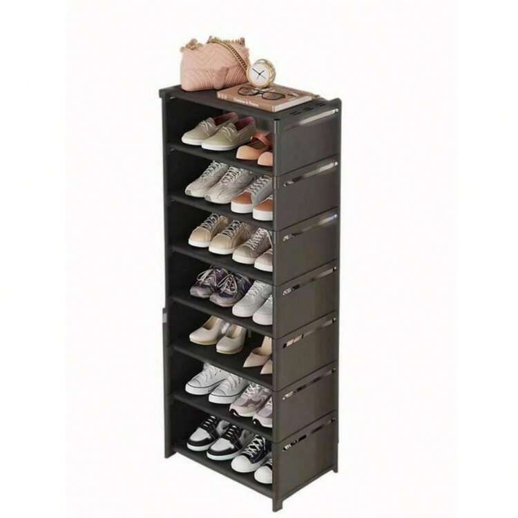 Estantería para zapatos de 8 niveles, organizador de zapatos para el hogar, gabinete pequeño para zapatos con puerta individual y a prueba de polvo - Negro - Añade 7