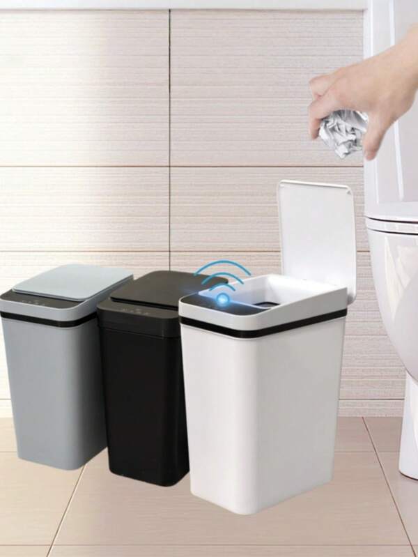 1pc Automatic Touchless Trash Can, 12L Capacity, Simple Home Cleaning Tool Suitable For Kitchen, Dining Room, Bathroom, Office, Bedroom And More