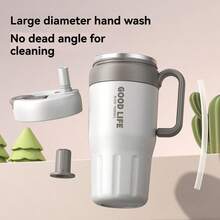 Leak-Proof 304 Stainless Steel Insulated Travel Mug, With Foldable Straw-Sipping Lid And Handle, For Hot/Cold Drinks Back To School