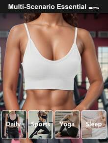 1 件经典罗纹高弹力瑜伽运动文胸，防震无缝健身背心，配有可调节肩带和透气露背设计