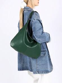 新款软皮女包，简约休闲单肩包，女士流浪包，简约腋下包女士大容量手提包，适合上班通勤逛街休闲 - 墨綠色 - 查看 6