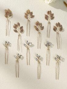 12pcs Bride Hair Accessories Vintage Gold Leaf Hair Pins Bridesmaid Headpiece For Wedding Hair Pins Bride And Bridesmaid Hairstyle Accessories ﻿ - Gold - View 7
