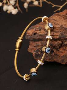 1pc 18K Gold-Plated Stainless Steel Vintage Devil's Eye Bracelet With Inlaid Cubic Zirconia Stone, Fashion Versatile Personalized Accessory, Suitable For Women Daily Party Wear, Gift For Girlfriend Or Best Friend
