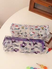 1pc Transparent Printed Cute Cartoon Stationery Pencil Case, Large Capacity Pencil Box, Back To School Gift - Multicolor - View 6