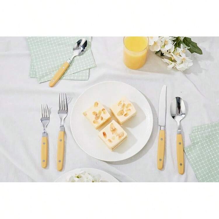 ANNOVA Juego de cubiertos de acero inoxidable con remaches/cubiertos de estilo retro (Light Purple, 20 Pieces) - Amarillo jengibre - Añade 12