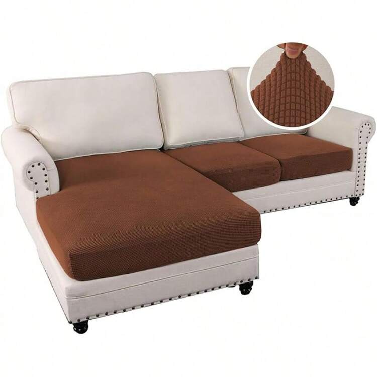 2025 New Sectional Couch Covers 8 Pieces Stretch Sofa Covers Sectional Sofa Set Separate L Shaped Couch Cover Both Left/Right Couch (And Back: 1 Chaise + 3 Sofa, Ivory), Modern Comfortable Sofa Covers - Caramel - View 2