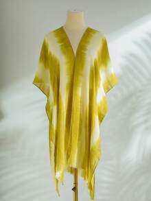 1 件女士新款渐变扎染无袖沙滩罩泳衣开衫披肩波西米亚时尚宽松休闲度假防晒和服适合夏季家庭节日礼物 - A - 查看 16