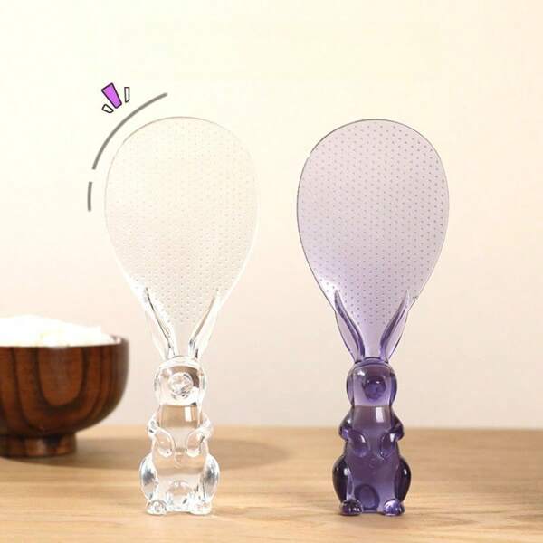 1pc Crystal Clear Standing Rabbit Shaped Rice Spoon, Non-Stick Plastic Cartoon Serving Rice Ladle For Home Use