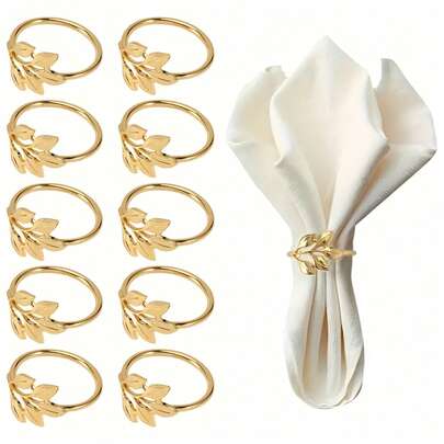 10pcs Reusable Gold-Plated Alloy Napkin Rings: Smooth Edge, Easy To Clean, Suitable For Wedding Party Celebration And Holiday Dinner