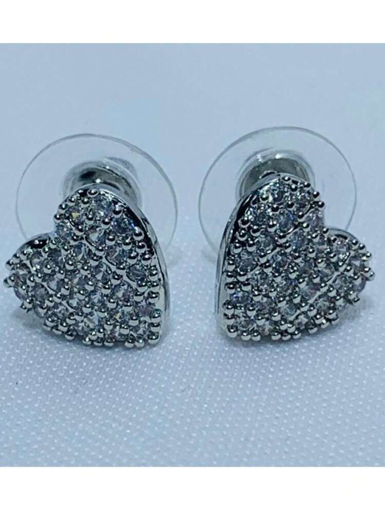 ZIRCONIA PLATED NECKLACE AND EARRING SET - SILVER HEART - View 2