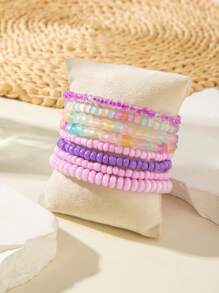 imoli 8pcs/Set Boho Beach Resin Beaded Bracelets, Dopamine Color Stone Chips, Adjustable Jewelry Bracelet Set For Beach Lovers And Daily Vacation Wear (Bead Quantity And Stone Size May Vary Slightly)