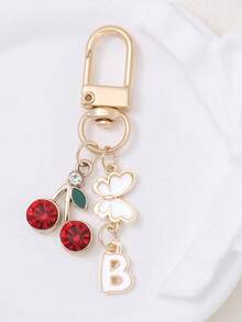 1 件可爱甜美亚克力樱桃字母钥匙扣不锈钢 26 个字母钥匙圈适用于手提包背包汽车钥匙 - 优雅女士节日礼物。背包装饰钥匙扣 - 彩色 - 查看 4