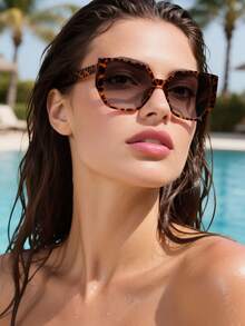 1 副男女通用豹纹方形镜框棕色眼镜，适合优雅装扮、旅行、运动、驾驶、节日、海滩、EDM、休闲装、夏季配饰、度假、家庭出游、街头风格、运动、派对、户外活动、钓鱼、假日、度假学院风，适合返校圆形猫眼女士时尚眼镜