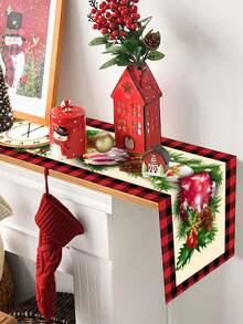 1 Pieza Camino de mesa de poliéster navideño, Bandera de mesa navideña, Suministros de decoración navideña, Decoración de fiesta de Navidad, Decoración del hogar, Decoración de mesa, Decoración navideña, Regalo de Navidad, Decoración de escritorio navideña