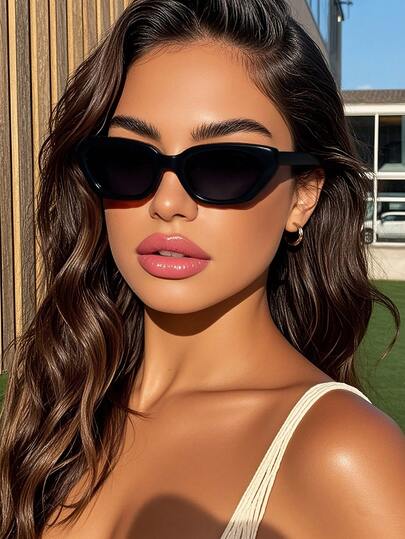 Unisex Black Cat Eye Fashion Sunglasses For Festivals, Travel, Vacation, Driving And Beach