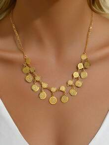 1pc Fashion Minimalist Elegant Metal Coin Pendant Necklace For Women