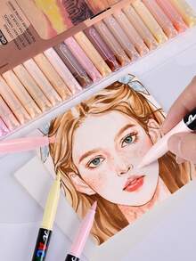 GuangNa 24 Colors Skin Tone & Macaron Alcohol-Based Art Markers, Water-Based Ink, Quick Dry Waterproof Acrylic Paint Markers, Suitable For Illustration, Sketching, Wood, Glass, Fabric, Rock Painting, Canvas, Ceramic, Metal And More, Essential For Back To School - Straight Liquid Soft-bristled Acrylic Marker Pen - View 11