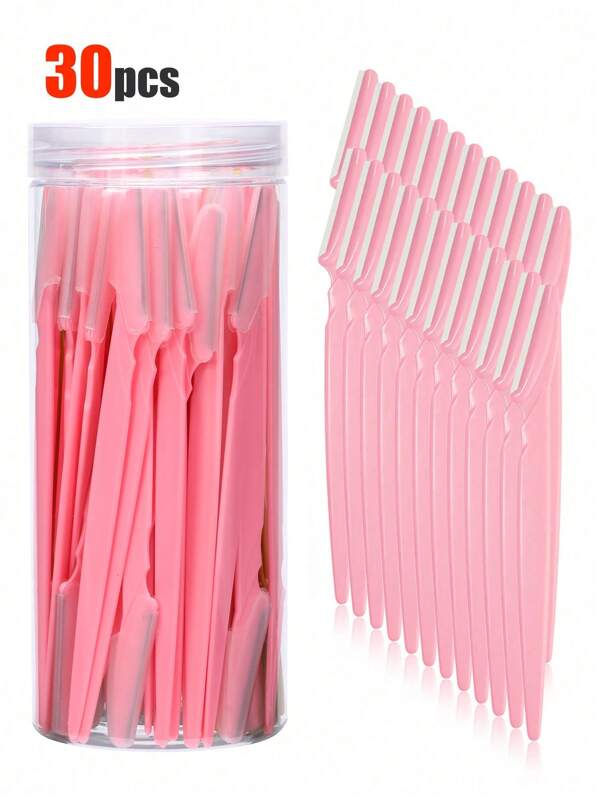 3/12/30/40/70pcs Pink Stainless Steel Eyebrow Trimming Tool Set - Women's Multi-Function Eyebrow Razor & Face Hair Removal Blades - Skin Care Tools - Suitable For Travel And Home Use