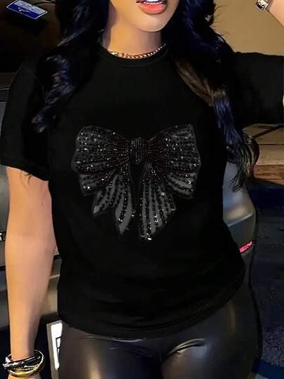 YOKASA Camiseta informal de manga corta y cuello redondo para mujer. Estampado de mariposas.1 pcs,180g Pure Heavy,95%Polyester 5%Spandex