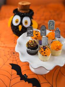 12 件万圣节纸杯蛋糕装饰墓碑蛋糕签墓地蛋糕装饰墓碑蛋糕签恐怖万圣节纸杯蛋糕装饰万圣节恐怖派对 - 彩色 - 查看 2