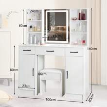 Bedroom Dressing Table Stool Large Makeup Mirror LED Light Vanity Table White