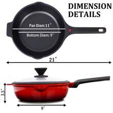 Sartén antiadherente con tapa y pinza de silicona de 11" Sartén para freír y wok antiadherente Utensilios de cocina Sartén roja para cocinas de gas, inducción, eléctricas y halógenas de superficie plana - Sartén  roja de 11 pulgadas - Ver 7