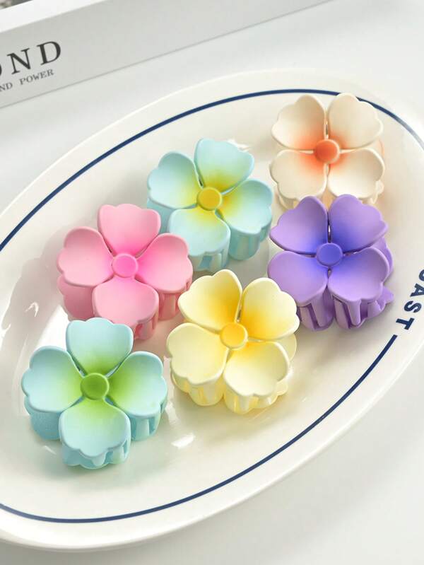 6pcs/7pcs Matte Floral Hair Clips, Candy Color 5-Petal Flower Hair Pins, Hair Claws Fashion Hair Accessories Flower Claw Clips