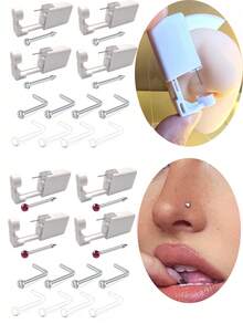12Pcs Nose Piercing Kit Piercing Gun Built-In Nose Studs Clear Nose Stud Painless Self Piercing Kit With 20G Nose Rings Stud Disposable Piercing Gun For At Home Nose Piercing - Multicolor - View 1